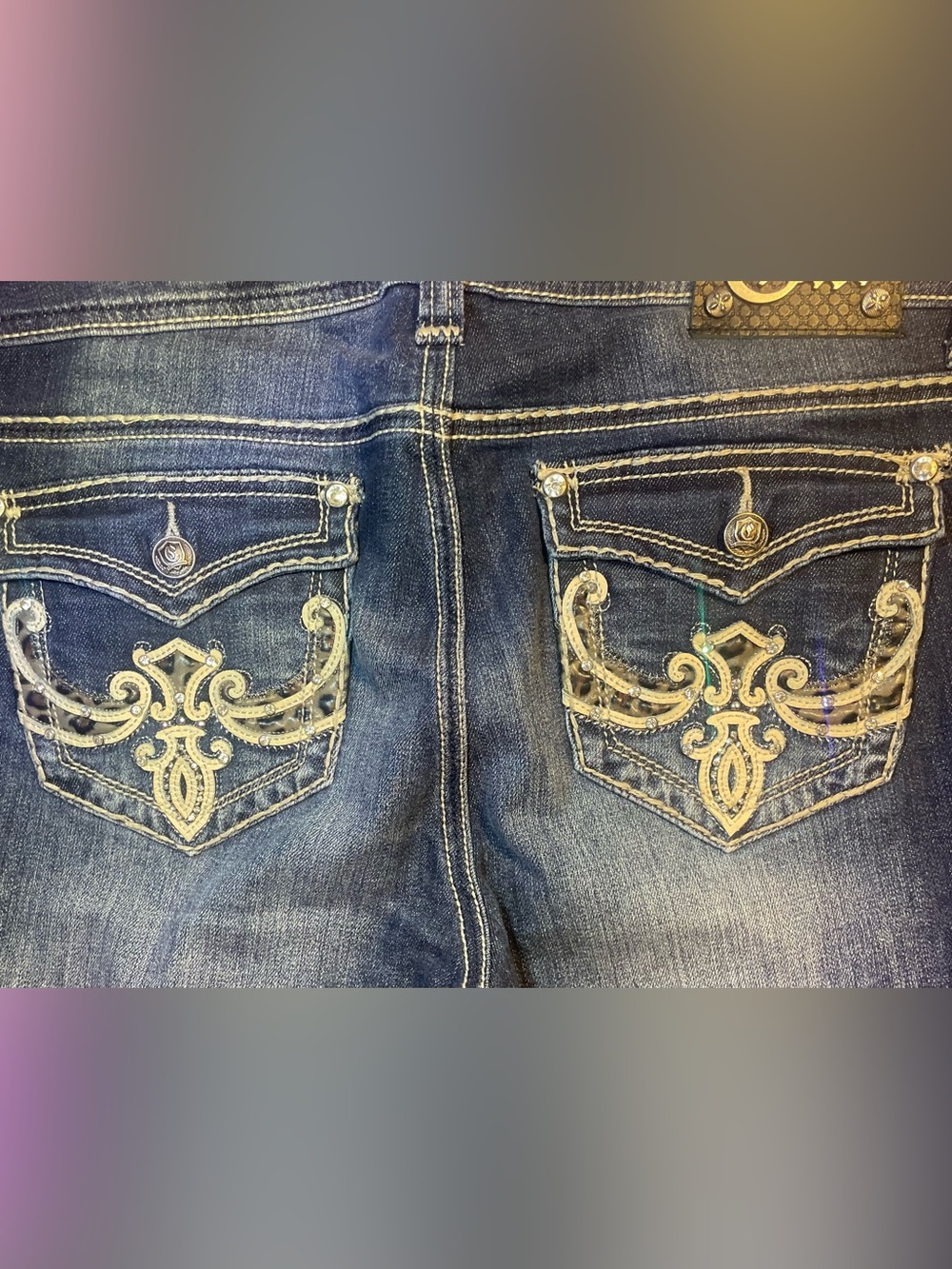 McBling Western Cello jeans with cheetah + crystals y2k bootcut size 15/30”